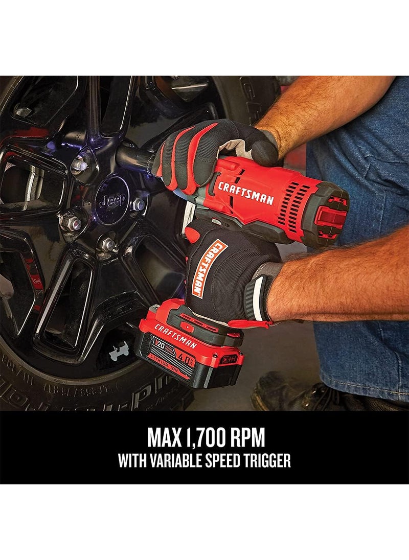 CRAFTSMAN CRAFTSMAN V20 RP 12 inch Cordless Impact Wrench Kit Brushless 4Ah Battery and Charger Included CMCF900M1  - Image 4