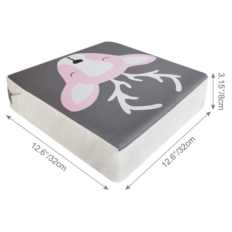 SUNMALL Dining Chair Heightening Cushion Portable Dismountable Adjustable Highchair Booster for Baby Toddler Kids Infant Washable Thick Chair Seat Pad Mat (Grey+Pink Deer) - Image 2