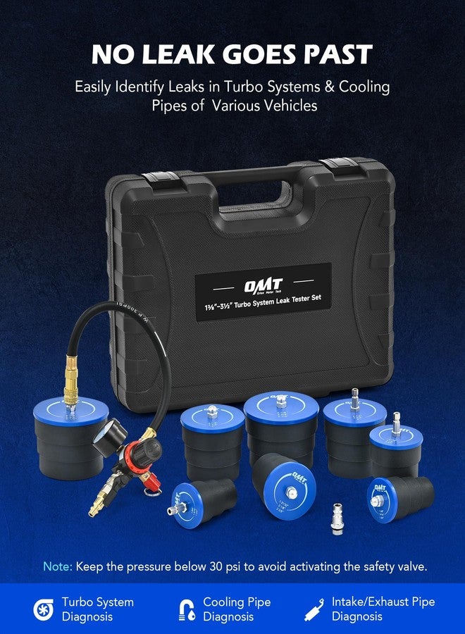 Orion Motor Tech Turbo System Leakage Tester Kit, 10pc Turbo Boost Leak Tester Set with 4 Pairs of Stepped Adapters 1-3/8" to 3-1/2", Turbo Pressure Leakage Tester for Cooling Emissions Exhaust Pipes - Image 2