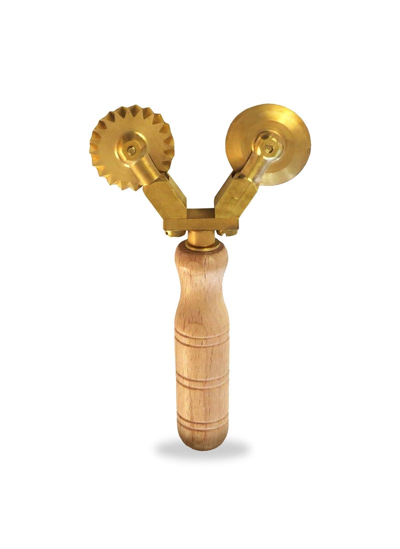 LA GONDOLA La Gondola Homemade Pasta Cutter  Double Wheel Festooned  Smooth  Pasta Making Tool for Home and Business  Brass  Natural Wood  Easy to Use Pasta Cutting Tool  Ravioli Cutter Made in Italy 