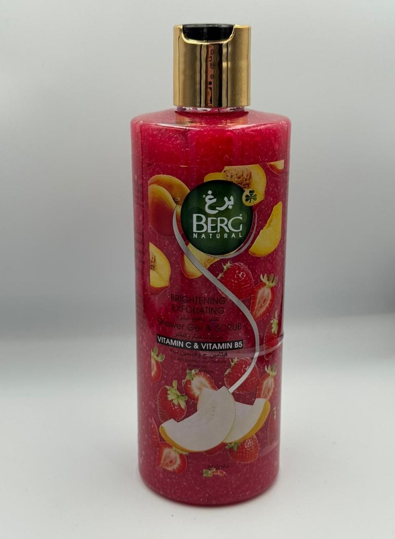 Berg Berg Natural Peach & Strawberry Exfoliating Shower Gel & Scrub – Vitamin B₅ & C for Soft, Radiant Skin (500 ml) - Image 1