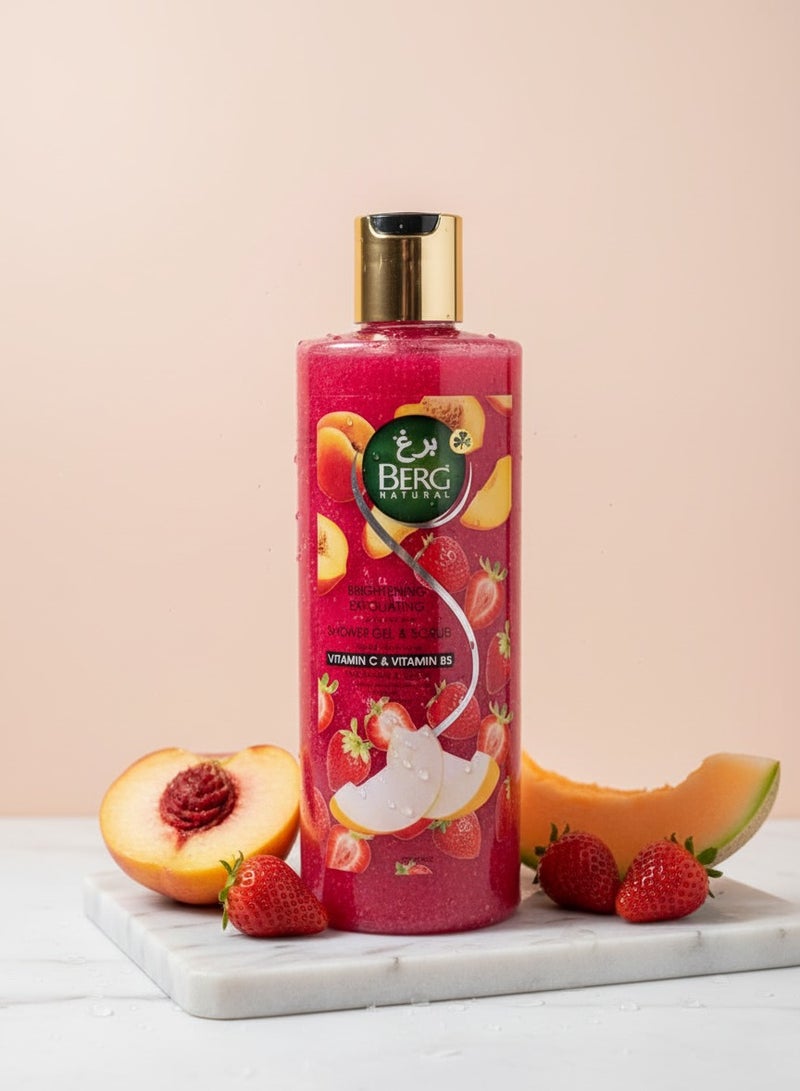 بيرغ جل استحمام ومقشر بيرج الطبيعي بخلاصة الخوخ والفراولة - فيتامين ب₅ وفيتامين ج لبشرة ناعمة ومشرقة (500 مل) - Image 1