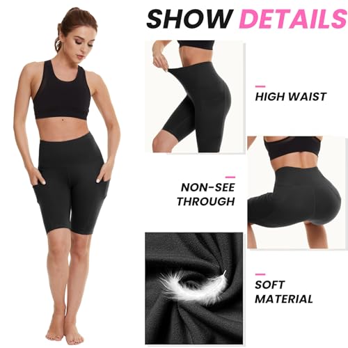 YOLIX 3 Pack Biker Shorts for Women – 8" Black High Waisted Tummy Control for Gym Workout Athletic Cheerleading Yoga - Image 5