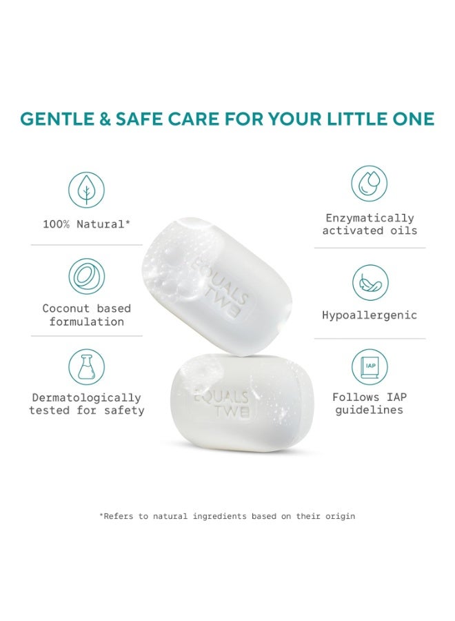 EQUALSTWO by Zydus Baby Cleansing Bar (75gx2) for Nourishing, Baby Bath Soaps with Coconut Oil & Shea Butter for All Skin Types, Soap-free, PH 5.5, Dermatologically Tested, No Parabens No Sulphates, (Pack 1) - Image 2