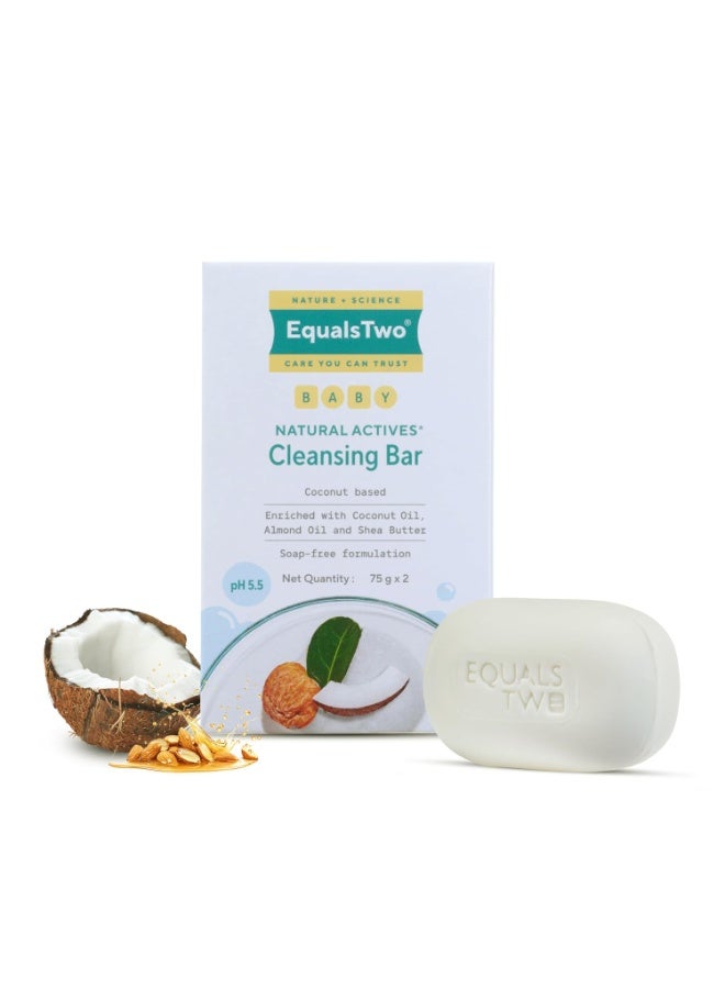 EQUALSTWO by Zydus Baby Cleansing Bar (75gx2) for Nourishing, Baby Bath Soaps with Coconut Oil & Shea Butter for All Skin Types, Soap-free, PH 5.5, Dermatologically Tested, No Parabens No Sulphates, (Pack 1) - Image 1