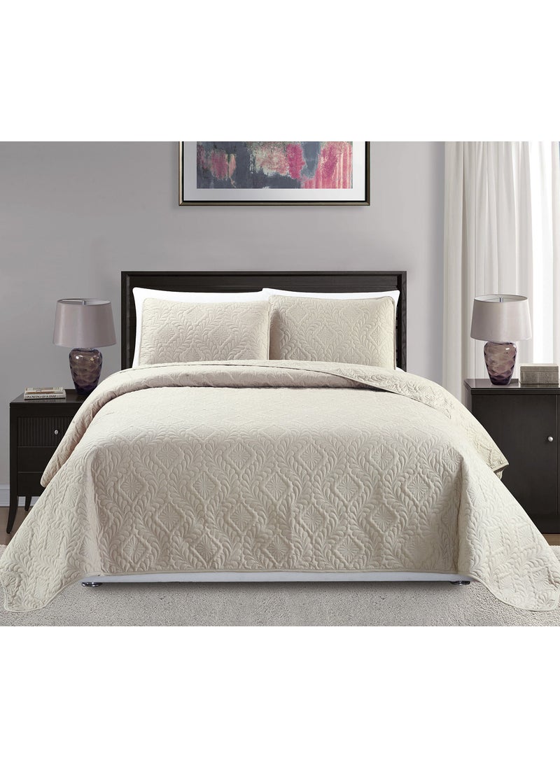 MK Home Mk Collection 3pc KingCalifornia King Over Size Diamond Bedspread Bed Cover Embossed Solid Beige New 