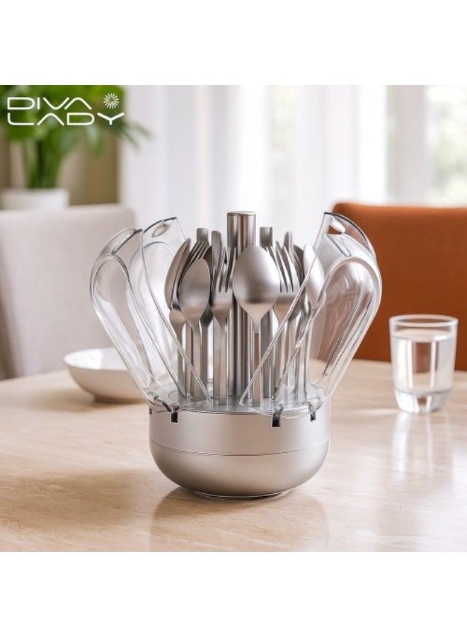 ديفا ليدي 🍽️ طقم ملاعق وخدمة فاخر من DIVA LADY – 24 قطعة بتصميم فضي أنيق ينبض بالرقي ✨ - Image 1