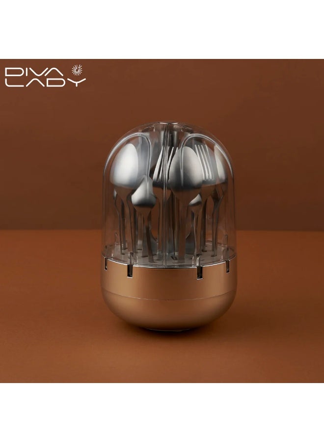 ديفا ليدي 🍽️ طقم ملاعق وخدمة فاخر من DIVA LADY – 24 قطعة بتصميم فضي أنيق ينبض بالرقي ✨ - Image 4