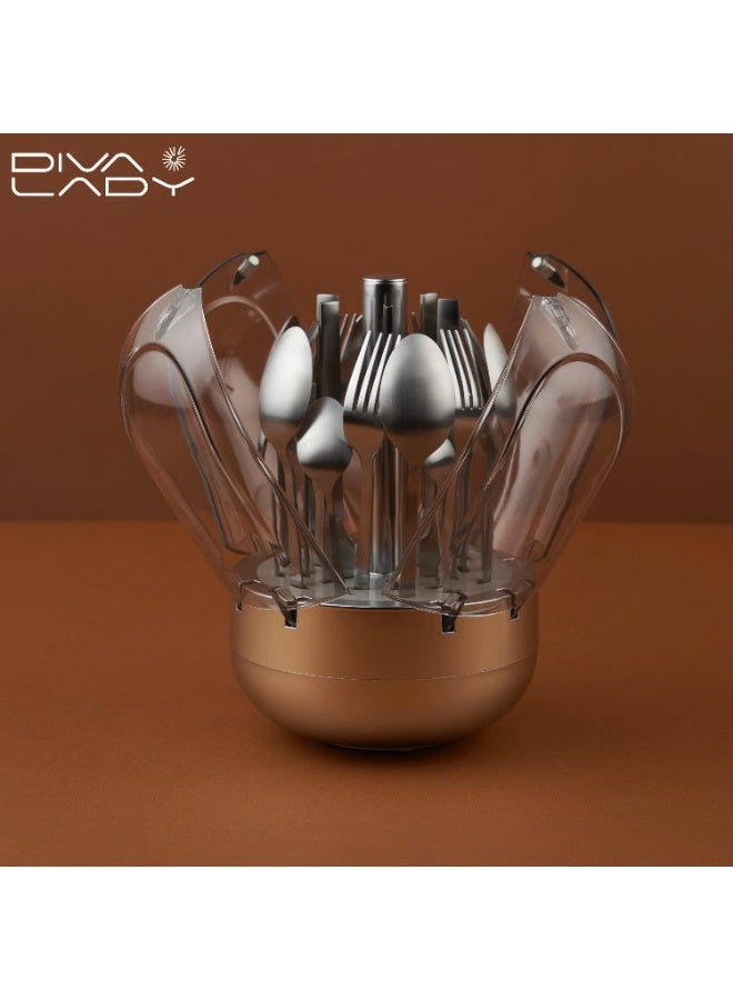 ديفا ليدي 🍽️ طقم ملاعق وخدمة فاخر من DIVA LADY – 24 قطعة بتصميم فضي أنيق ينبض بالرقي ✨ - Image 2