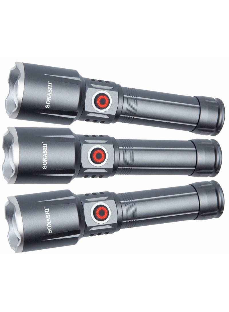 SONASHI Rechargeable LED Flashlight – Aerospace-Grade Aluminum Body | 15W Hyper Bright Laser LED, 1500 Lumens, 1200m Range | Zoom Function (On/High/Low/SOS/Off) | 4000mAh Lithium Battery, Type-C Charging | Water, Shock & Corrosion Resistant |  SLT-2211Z - Image 1