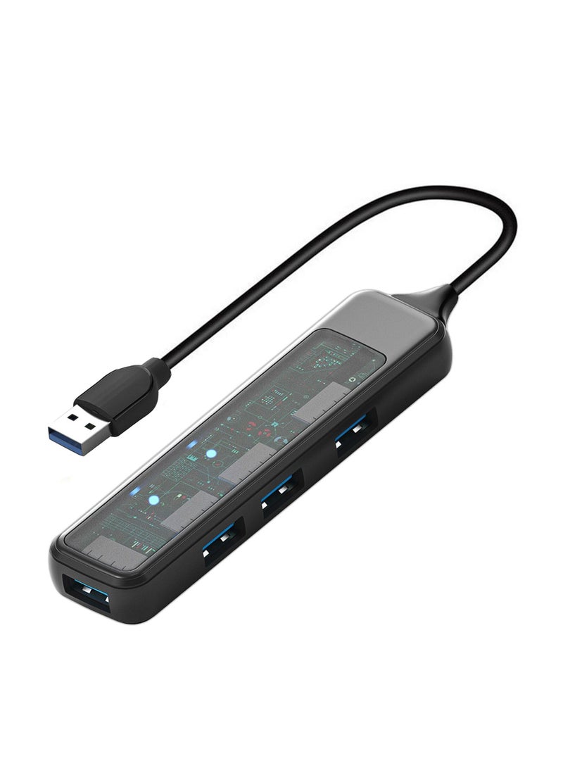 Transparent USB 3.0 Hub, 4-Port USB Splitter & Extender for Laptop, PC, PS4/5, Xbox, HDD, Printer, Camera, Keyboard, Mouse - High-Speed Data Transfer & Versatile Connectivity - Image 1
