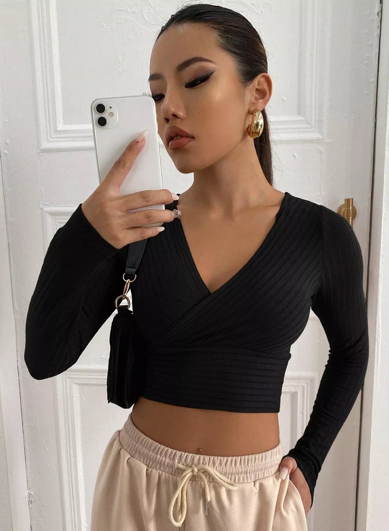 Solid Rib-knit Crop Tee  - Image 1