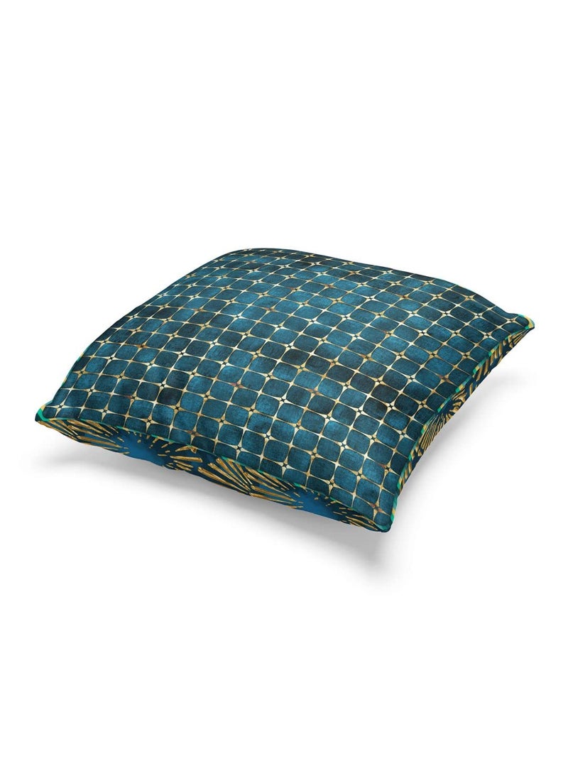 Bianca BIANCA Designer Reversible Printed Silk Linen Cushion Covers -1pc 16 X16 Size (Suzane) | with Contrast Front & Back Digital Print | - Hidden Zipper Floral-Checks-Teal/Gold  - Image 3