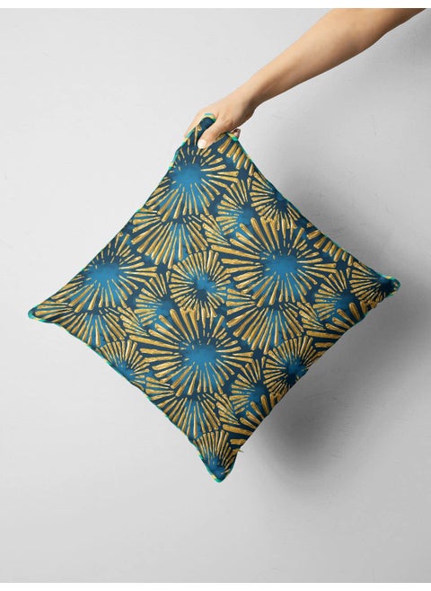 BIANCA Designer Reversible Printed Silk Linen Cushion Covers -1pc 16 X16 Size (Suzane) | with Contrast Front & Back Digital Print | - Hidden Zipper Floral-Checks-Teal/Gold