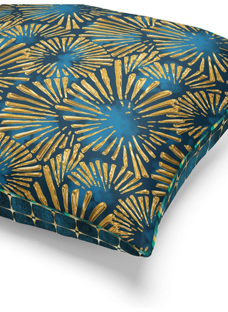 Bianca BIANCA Designer Reversible Printed Silk Linen Cushion Covers -1pc 16 X16 Size (Suzane) | with Contrast Front & Back Digital Print | - Hidden Zipper Floral-Checks-Teal/Gold  - Image 4