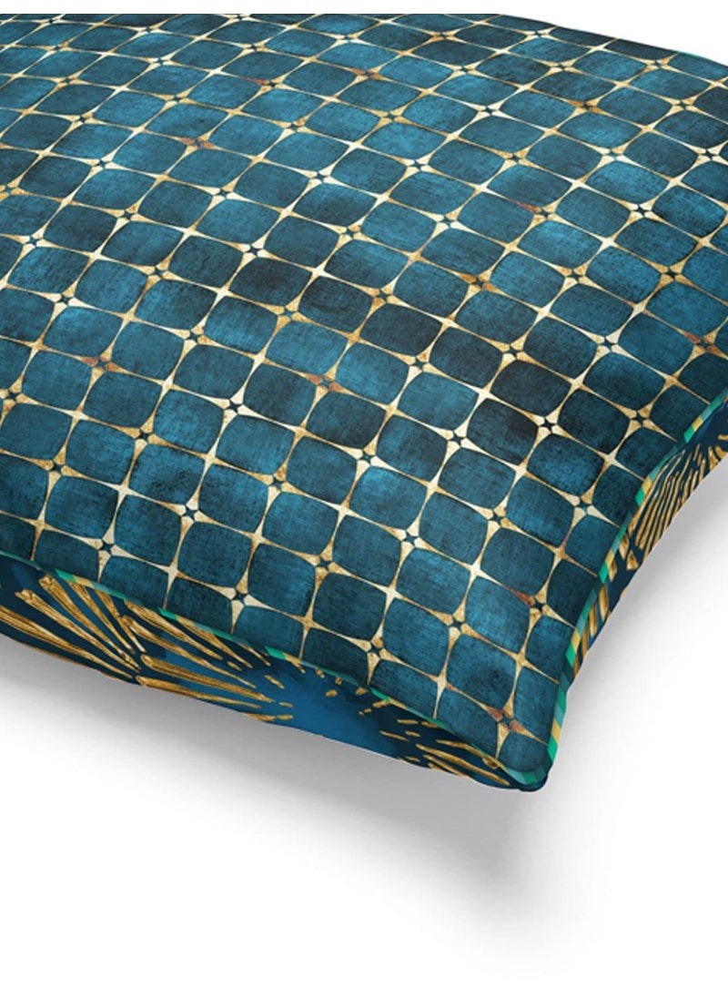 Bianca BIANCA Designer Reversible Printed Silk Linen Cushion Covers -1pc 16 X16 Size (Suzane) | with Contrast Front & Back Digital Print | - Hidden Zipper Floral-Checks-Teal/Gold  - Image 5