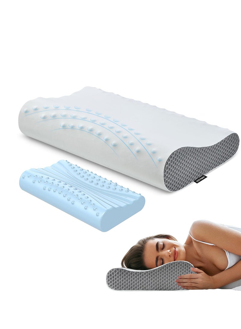 Memory Foam Neck Pillow for Sleeping Cooling Pillow Contour Pillows for Neck and Shoulder Pain Relief Ergonomic Orthopedic Cervical Pillow for Side Back Stomach Sleepers 2 Height Options - Image 1
