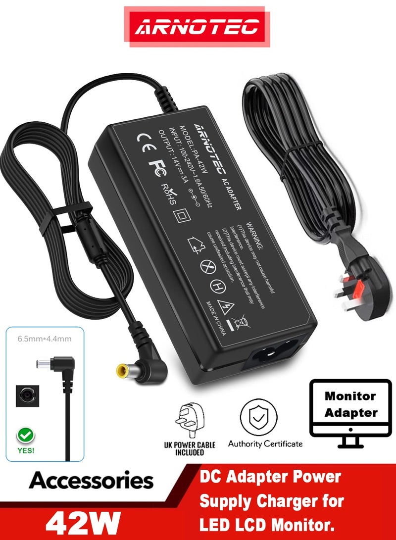 ARNOTEC 14V 3A AC Adapter 42W Power Supply Charger for Samsung LED LCD Monitor – Compatible with SyncMaster S22A300B S22E310H S20A350B S27D390H S24B300H UE590 UE510 and More, 6.5x4.4mm Tip - Image 1