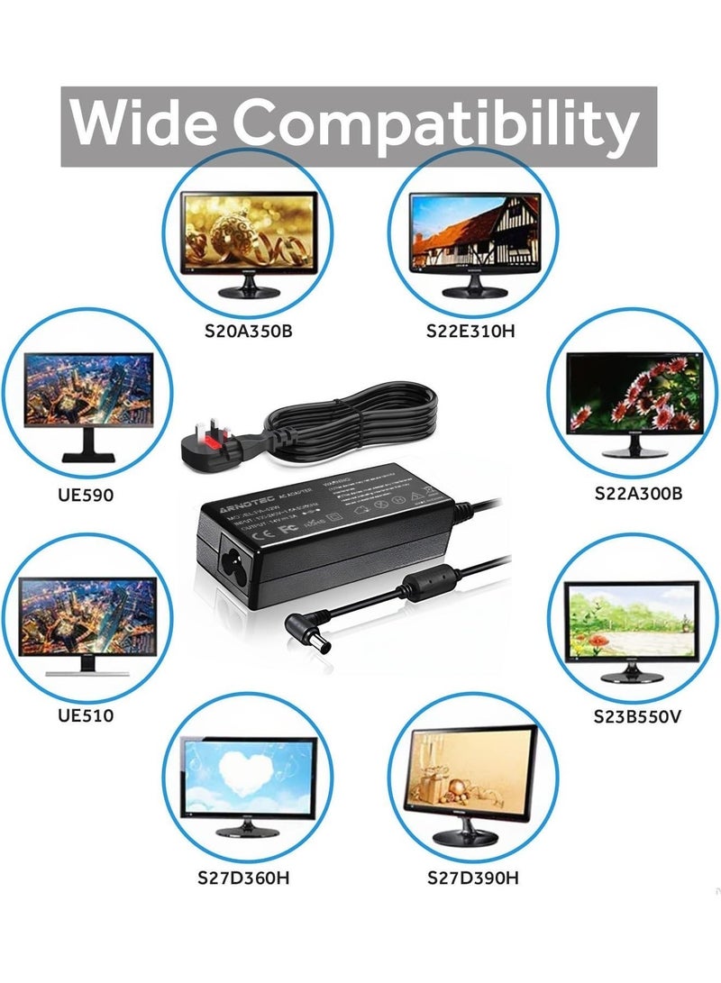 ARNOTEC محول تيار متردد 14 فولت 3 أمبير 42 واط لشاحن شاشة سامسونج LED LCD – متوافق مع SyncMaster S22A300B S22E310H S20A350B S27D390H S24B300H UE590 UE510 والمزيد، طرف 6.5x4.4 مم - Image 2