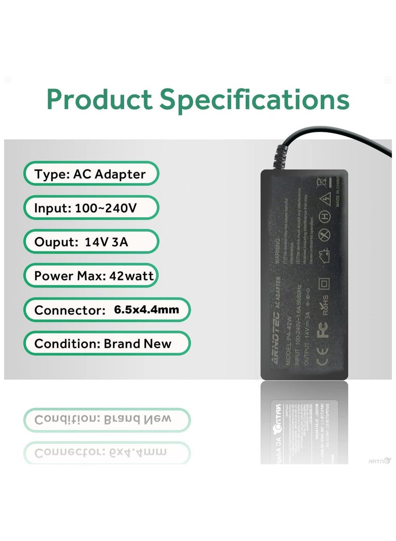 ARNOTEC محول تيار متردد 14 فولت 3 أمبير 42 واط لشاحن شاشة سامسونج LED LCD – متوافق مع SyncMaster S22A300B S22E310H S20A350B S27D390H S24B300H UE590 UE510 والمزيد، طرف 6.5x4.4 مم - Image 5