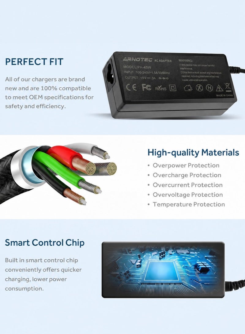 ARNOTEC محول تيار متردد 14 فولت 3 أمبير 42 واط لشاحن شاشة سامسونج LED LCD – متوافق مع SyncMaster S22A300B S22E310H S20A350B S27D390H S24B300H UE590 UE510 والمزيد، طرف 6.5x4.4 مم - Image 4