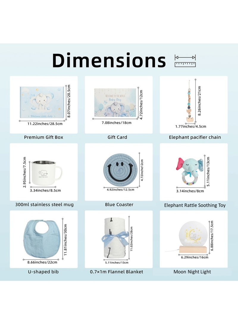 Gift Basket for Baby, Newborn Gift Set with Cute Elephant Rattle Soothing Toy Baby Blanket Moon Night Light(9 Pcs), The Best Choice for Expecting Parents Use or Gift Giving, Pink & Blue are Available - Image 3