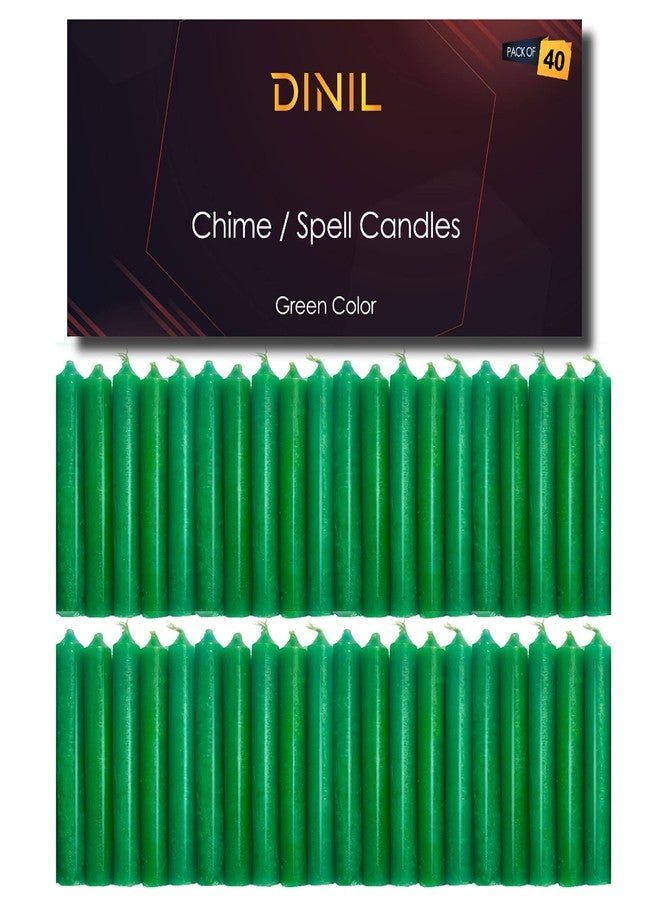 Dinil Spell & Chime Candles (40 Green Mini Taper Candles) 4" x 1/2" Premium for Rituals, Birthdays, Altar, Chime - Image 1
