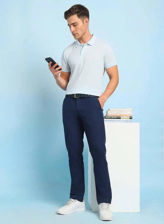 Dennis Lingo Men's Sky Blue Cotton Blend Solid Pattern Regular Fit T-Shirt