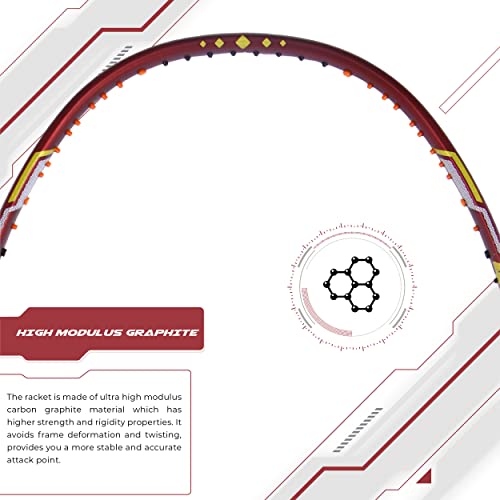 Apacs أباكس فينابي 232 إكسترا باور (40LBS, 100% توب جريد UHM جرافيت ياباني) مضرب بدمينتون احترافي قوي بدون أوتار مع غطاء كامل مجاني (أحمر ذهبي) - Image 2