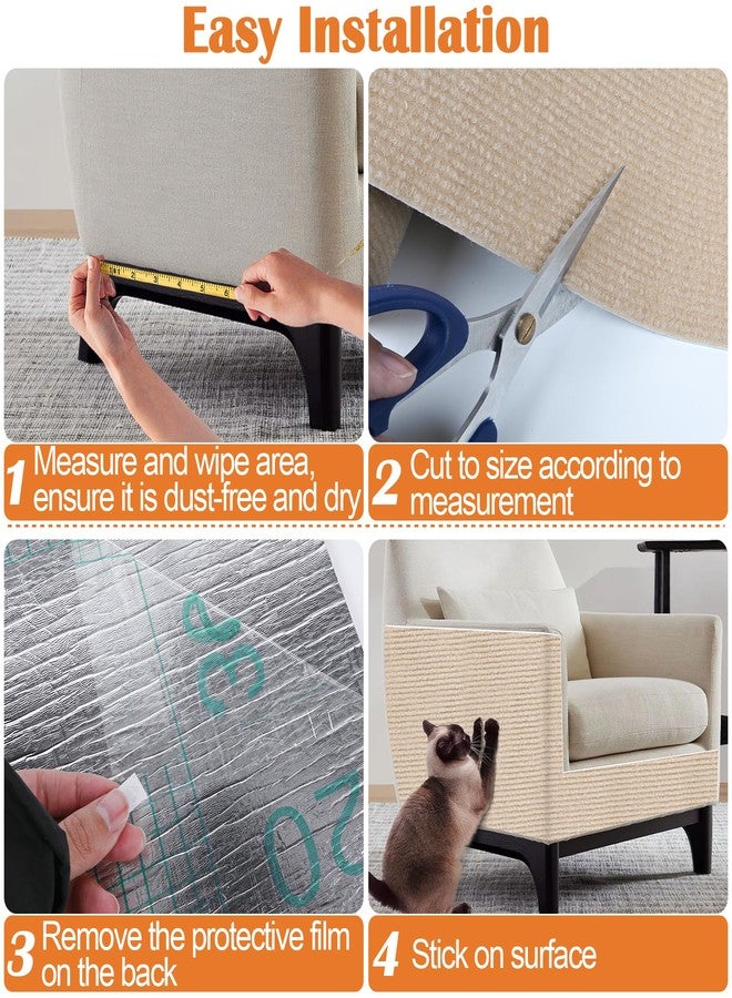 Inchoco Cat Scratching Pad - 78.7" x 15.8" Trimmable Self-Adhesive Cats Claws Scratch Furniture Protector, DIY Cat Climbing Couch Protector for Scratch Post Cat Tree Replacement Indoor (Khaki) - Image 5