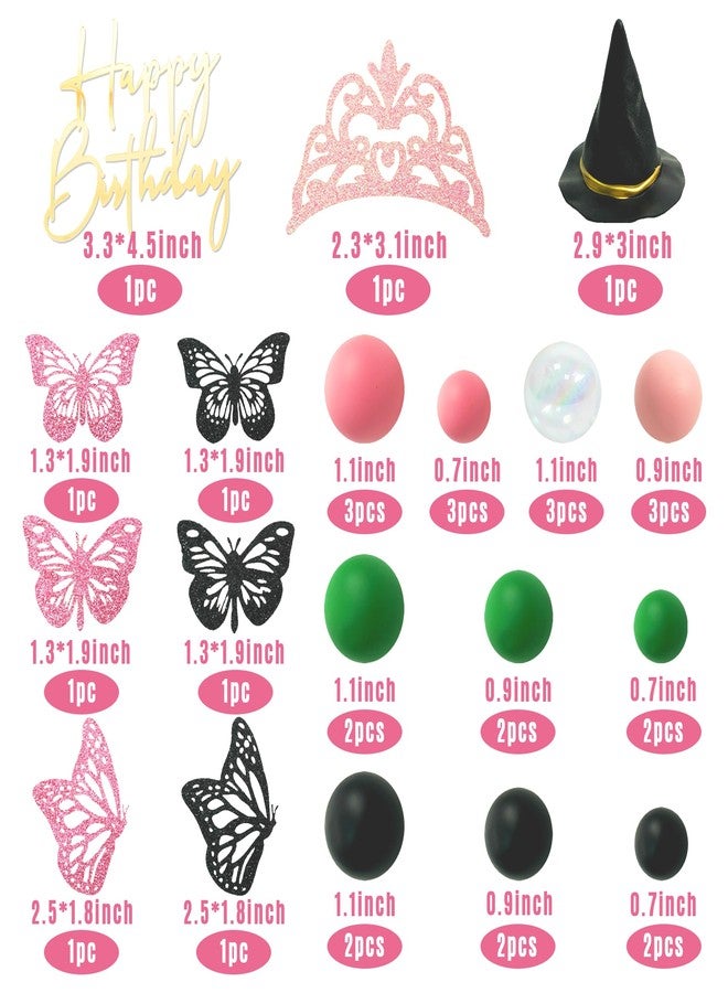 ZXSWEET 33 PCS Witch Cake Topper Crown Butterfly Cake Decoration with Green Pink Balls and Witch Hat for Witch Theme Birthday Party Supplies - Image 2