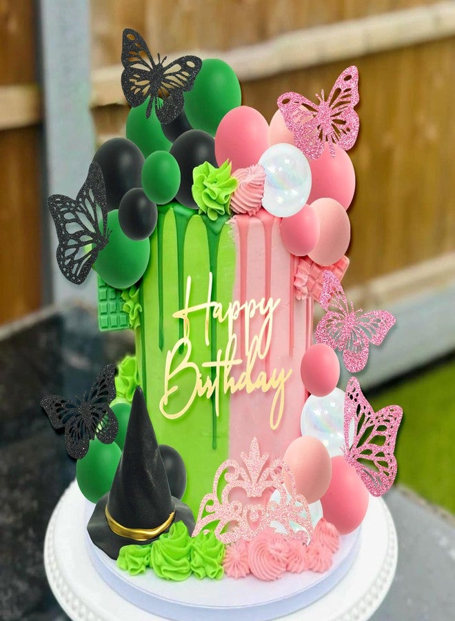 ZXSWEET 33 PCS Witch Cake Topper Crown Butterfly Cake Decoration with Green Pink Balls and Witch Hat for Witch Theme Birthday Party Supplies - Image 3