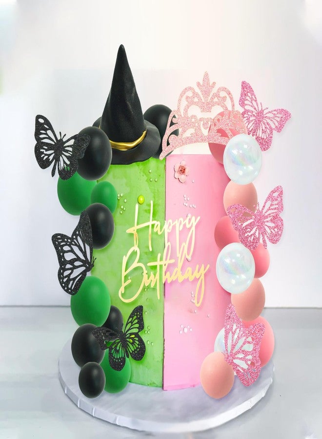 ZXSWEET 33 PCS Witch Cake Topper Crown Butterfly Cake Decoration with Green Pink Balls and Witch Hat for Witch Theme Birthday Party Supplies - Image 5