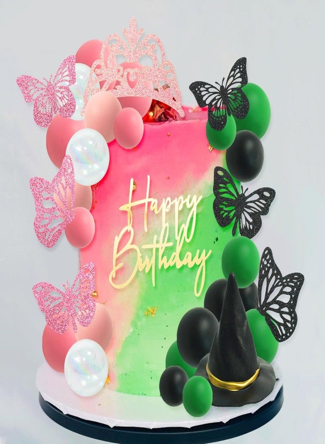 ZXSWEET 33 PCS Witch Cake Topper Crown Butterfly Cake Decoration with Green Pink Balls and Witch Hat for Witch Theme Birthday Party Supplies - Image 4