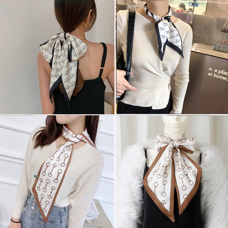 vimate Fashion Neck Scarf for Women-Fall Skinny Long Purse Scarf for Handbags Handle Satin Scarf for Hair Headband (Style 24) - Image 5