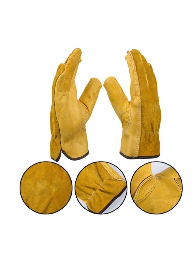 NIBEMINENT Pair Of Leather Wear-Resistant Gloves Yellow 17cm  - Image 2
