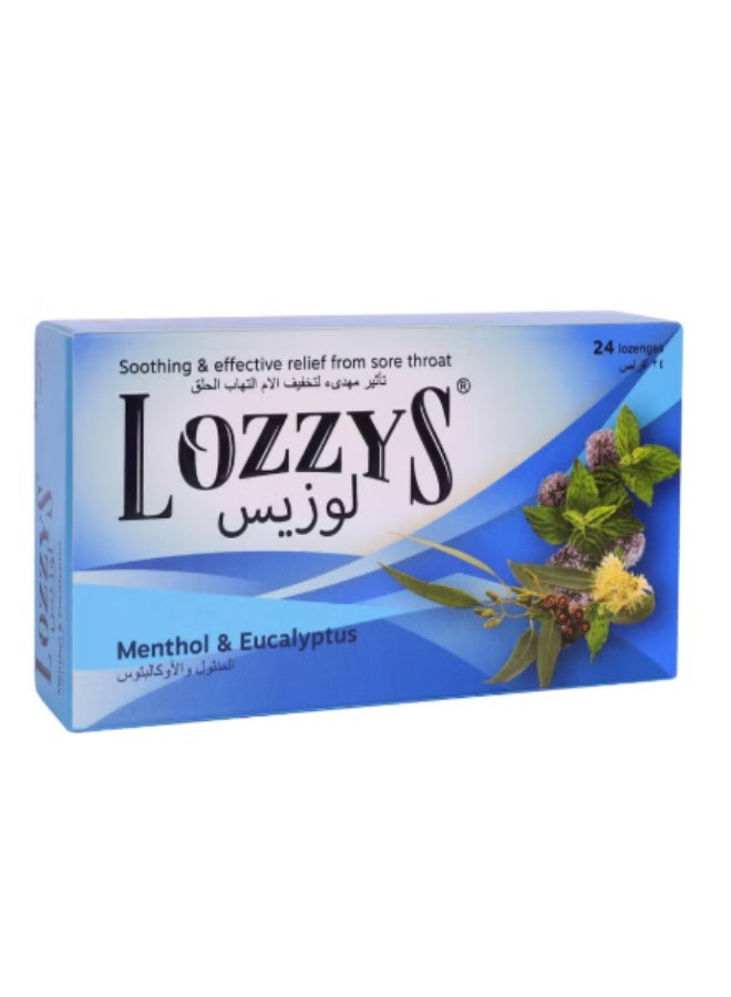 LOZZYS Menthol & Eucalyptus for Sore Throat and Blocked Nose, Dual Anti-Bacterial Action, Fast Effective Relief from the Symptoms of Sore Throat, 24 Lozenges - Image 1