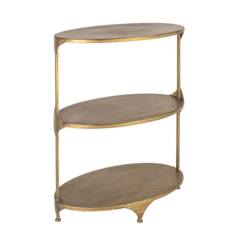Creative CoOp Antique Gold Oval Metal 3Tier ShelfSide Table