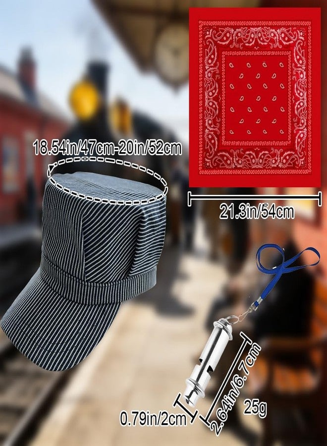 طقم تنكر مكون من 3 قطع: قبعة قائد قطار، منديل بنقشة بيزلي، وصفارة معدنية - طقم قبعة قائد قطار قابل للتعديل - مقاس محيط الرأس: 47-53 سم (18.54-21 بوصة) - Image 4