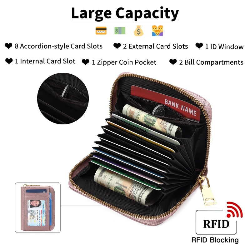 GAEKEAO Wallet Women RFID Blocking Leather Small Compact Zip-Around Credit Card Holder with ID Window & Zipper Pocket - Image 5
