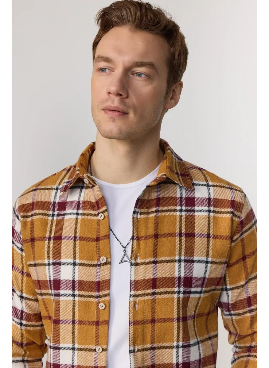 Tudors Slim Fit Checkered Lumberjack Mustard-White Men's Shirt