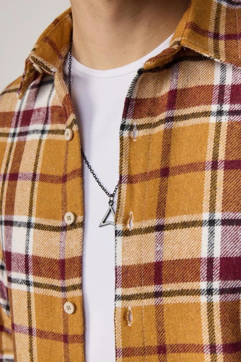 Tudors Slim Fit Checkered Lumberjack Mustard-White Men's Shirt