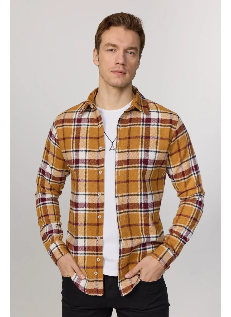 Tudors Slim Fit Checkered Lumberjack Mustard-White Men's Shirt