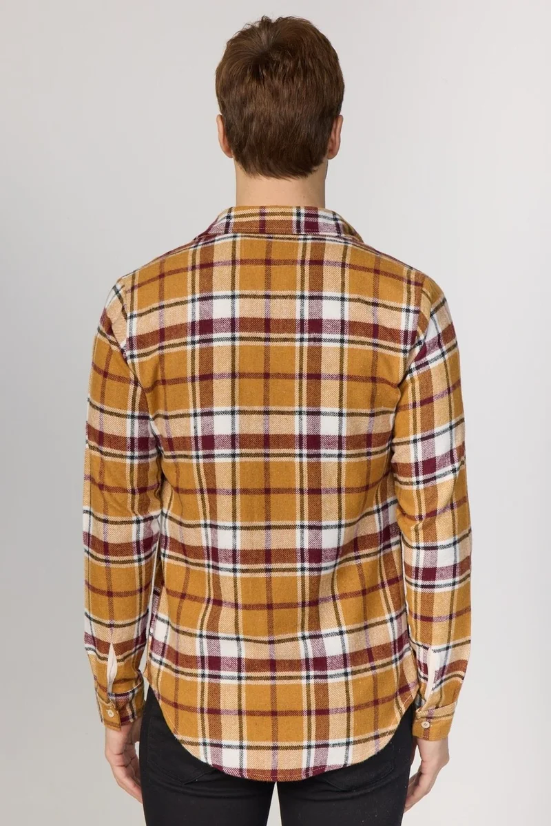 Tudors Slim Fit Checkered Lumberjack Mustard-White Men's Shirt