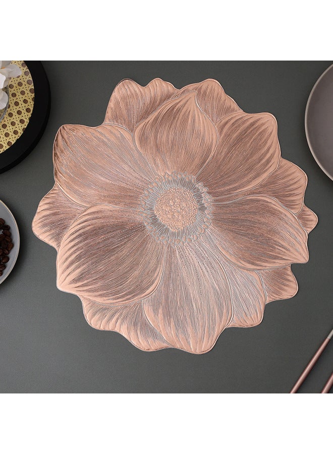 Placemat Pvc Solid Bottom Gilding Heat Insulation Table Mat Trembles Lotus Sunflower Western Placemat-Color:Rose Gold (sunflower)-Specifications:Diameter 39cm  - Image 1