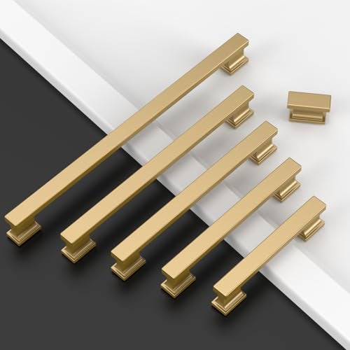 Amerdeco 10 Pack Champagne Bronze Cabinet Pulls 5 Inch(128mm) Hole Center Kitchen Cabient Hardware Brushed Brass Cabinet Handles Gold Drawer Pulls ZH00013 - Image 2