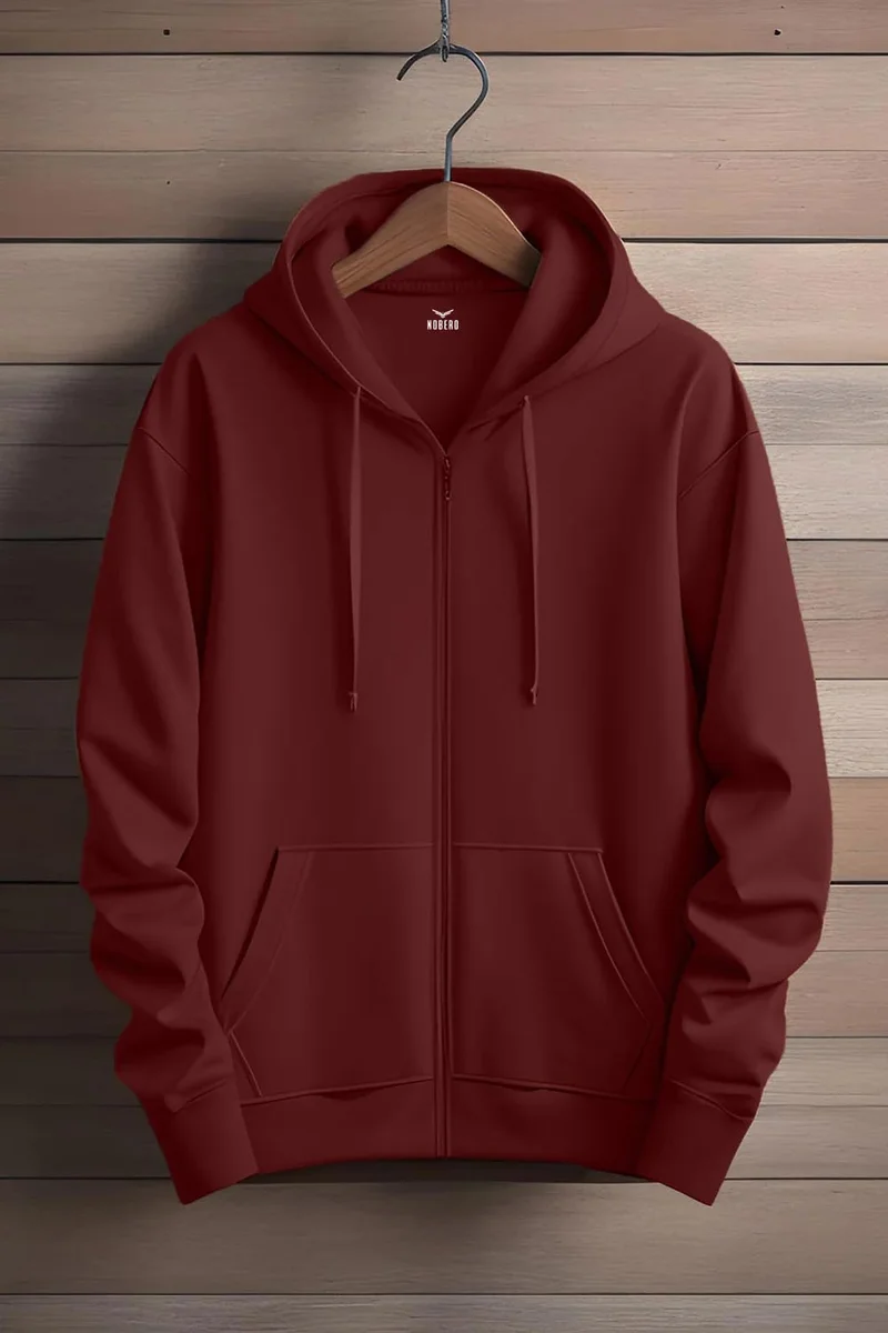 نوبيرو Maroon Hooded Sweatshirt for Men