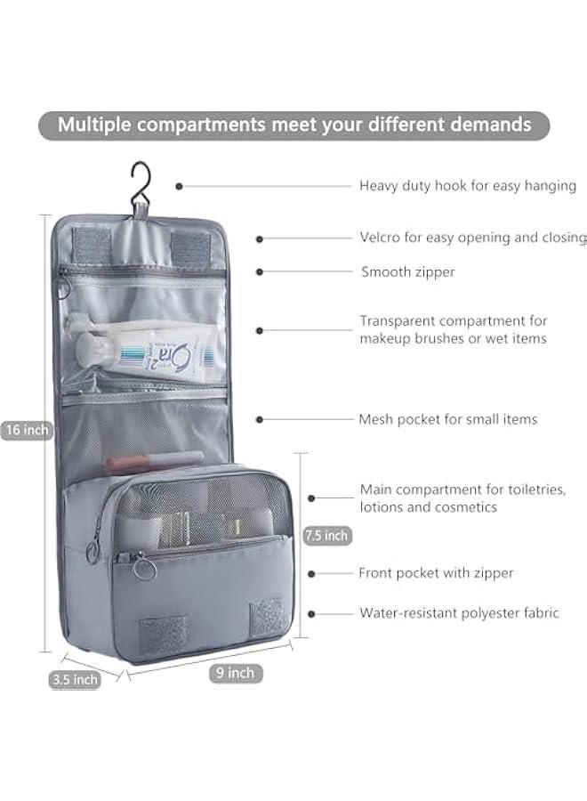 HOOKOR Toiletry Bag,Multifunctional Cosmetic Bag,Cosmetic Make up Organizer for Travel Accessories Kit,Travel toiletry Bag For Women,Hanging Toiletry Bag (Grey) - Image 2