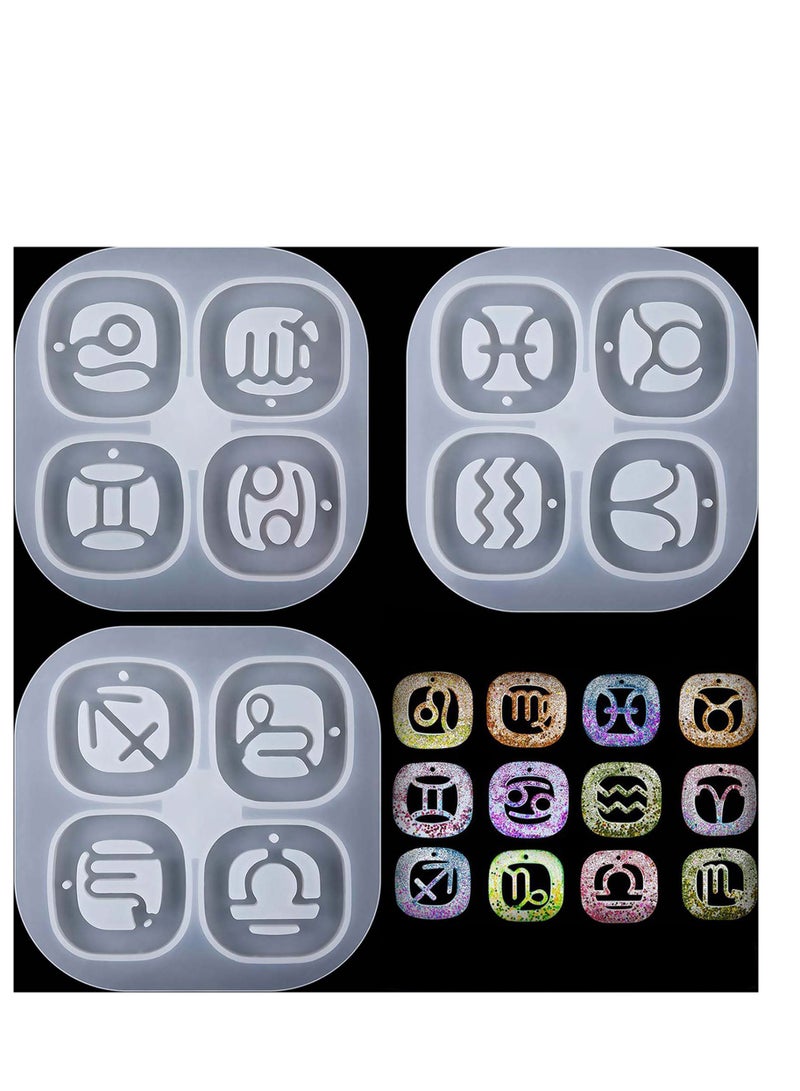 SYOSI Keychain Silicone Molds, Jewelry Earrings Necklace Making Mold Silicone Molds Constellation, Resin Casting Mold, for DIY Making Pendant Ornaments Decoration and Gifts(3 Pcs)  - Image 1
