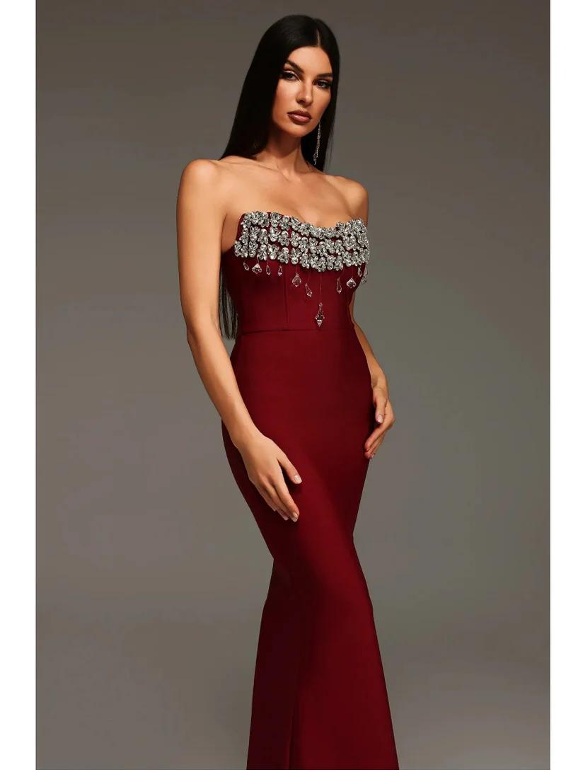 Bella Barnett Plume Sleeveless Diamond Bandage Maxi Dress